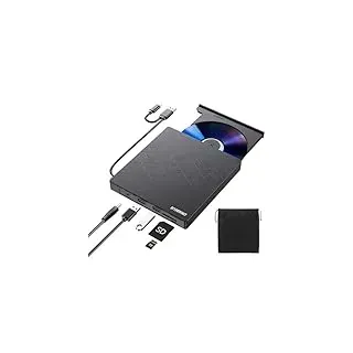 ORIGBELIE 6 in 1 Externes CD DVD Laufwerk, Externer DVD Brenner USB 3.0 Typ C CD/DVD ROM +/-RW Laufwerk mit USB-Anschluss, Externes CD Laufwerk für Laptop Desktop Mac OS Win11/10/8/7/XP Linux Vista