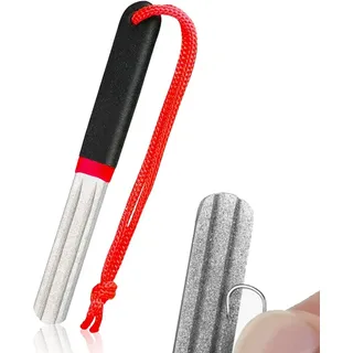 VAEIORP 1 Pcs Sharpener Fischhakenschärfer, Praktisches Tragbares Schleifstein, Hakenschärfer Angeln mit Umhängeband, Dart Schärfer Angelhaken Schärfer, für Outdoor Angeln (Rot)