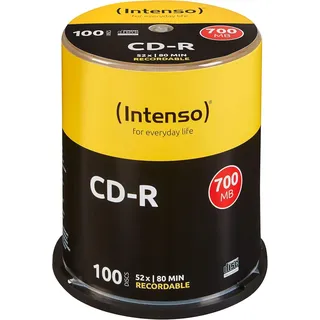 Intenso 1001126 CD-R 100er Spindel 700MB 52x Speed CD-Rohlinge | Premium Leer-CDs fuer Daten und Musik, 80 Min Aufnahmezeit, kompatibel mit allen gaengigen CD-Brennern und Laufwerken