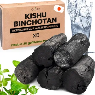 orinko Kishu Binchotan x5 – Natürlicher Aktivkohlefilter Wasser – Hochwertige Binchotan-Kohle zur Wasserreinigung – Nachhaltig & wiederverwendbar