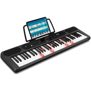 LEKATO Keyboard Piano mit 61 Tasten, Elektronisches Keyboard für Einsteiger mit Beleuchtete Tasten und LED-Anzeige, eingebaute Doppellautsprecher, Lernmodi, Notenständer, Schwarz