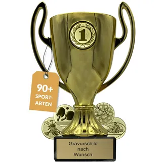 pokal-fabrik.de - Pokal mit Gravur Wunschtext in Gold, 20 cm - personalisierte Auszeichnung & Sport Emblem nach Wahl - inkl. Marmorsockel - Geschenk-Trophäe - Pokal Kinder