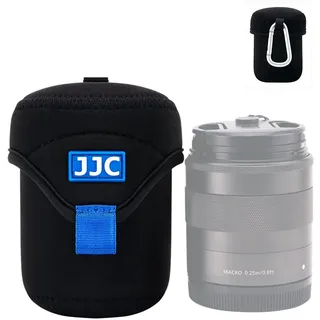 JJC Spiegellose Objektivtasche Schutzhülle für Canon, Fuji, Olympus, Nikon, Sony Objektive, weiches Neopren, wasserabweisend, mit Karabiner (Innengröße 6,6 x 7,9 cm)