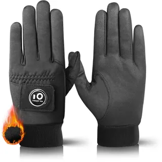 LOVMEAD Winter Golfhandschuhe Herren Linke/Rechte Hand Mit Ball Marker Warm Paar, WinterSof Kaltes Wetter Golf Handschuh Beide Hände Weicher Komfort (Schwarz, XL)