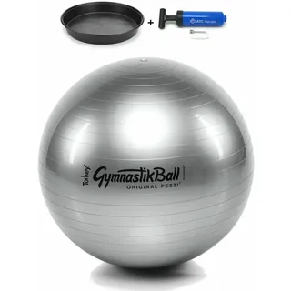 Original Pezzi Gymnastikball Standard Ø 42, 53, 65 & 75 cm in Allen Farben inkl. Ballschale und ATC Ballpumpe – Bis 400 kg belastbar – Fitness, Reha, Therapie, Gymnastik & Sitzball (Silber, 53cm)