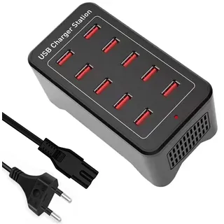 USB ladegerät mehrfach, Multi USB ladestation, 50W 10 Port USB Ladegerät Hub, Desktop Ladegerät, USB Netzteil Stecker, kompatibel mit iPhone 12/13/14/15/Samsung S24/S23/S22/Google/Tablet