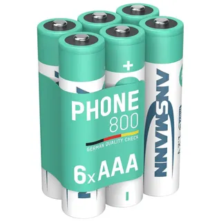 Ansmann Akku AAA Micro 800 mAh 1,2V NiMH für Schnurlostelefon 6 Stück - Wiederaufladbare Batterie mit maxE - Akkus für Festnetz Telefon schnurlos - Rechargeable Battery