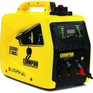 Champion Power Equipment Stromerzeuger Benzin + Gas 2000 Watt, Strom Inverter, Generator mit LED-Anzeige, Dual Fuel, extrem leise) 8200i-E-DF-EU, Gelb