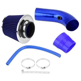 Auto Sportluftfilter, 76mm 3 Zoll Universal Luftkühlung Lufteinlassfilter Kit, Universal Kohlefaser Lufteinlasssystem mit Schlauch (Blau)