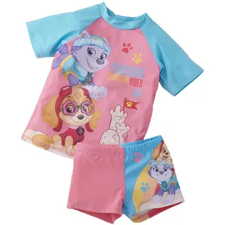 UNITED LABELS Paw Patrol Badeanzug zweiteilig UV Schutz 50+ für Mädchen, Rosa, 110-116, Badebekleidung Kinder mit Shirt und Hose, Bademode - 110-116