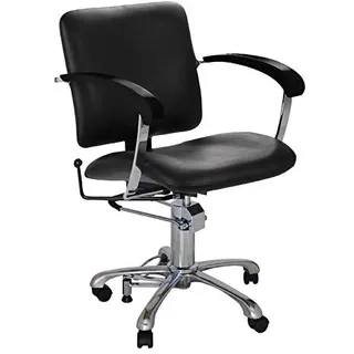 Comair London D Professioneller Friseurstuhl mit hydraulisch arretierbarer Pumpe, beweglicher einstellbarer Rückenlehne, Rollen und Stopper schwarz