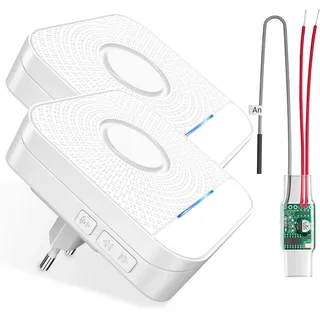 BITIWEND Funksignal Weiterleitung Funk Erweiterung Set Türklingel und Gong Weiterleitung 1 Funkkonverter + 2 Steckdose Empfänger für bestehende Klingelanlagen (Einbausender 3-24V AC/DC)