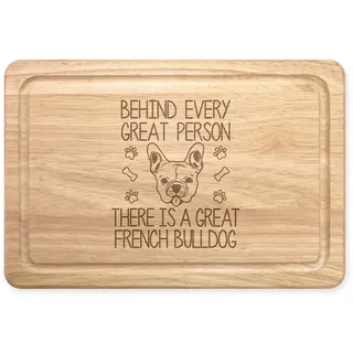 Schneidebrett aus Holz mit französischer Bulldogge hinter jeder großen Person gibt es eine tolle französische Bulldogge.