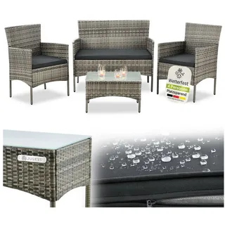 Juskys Fort Myers Polyrattan Gartenmöbel-Set Grau-meliert/Grau