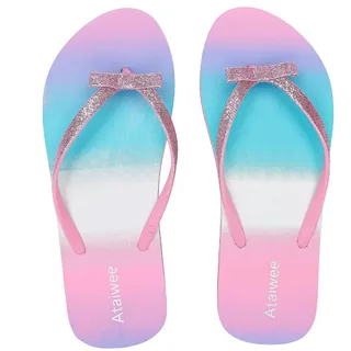 Ataiwee Mädchen-Flip-Flop, kleine/große Kinder-Strandsandalen, bunt bedruckte Sandalen für Kinder.(2005001-2,PK/SD,35.5) - 35.5 EU
