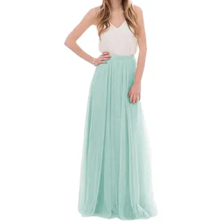 iyoimono Damen Langer Tüllrock 3 Lagen Tüll Maxiröcke Elegante Hochzeit Röcke (Minzgrün ,S - S