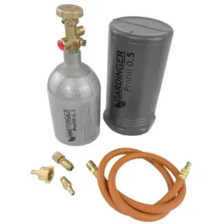 Befüllbare Aluminium Propanflasche Profill 0,5 mit Umfüllschlauch und Schnellkup...