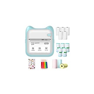 Mini Drucker, Handy Sticker Fotodrucker für Smartphone, Foto Memo Etikettenlisten, Mit 5 Rollen Druckpapier, 5 Aufkleber, Farbstifte, 3 Farbpapier und 1 Farbige Aufkleber
