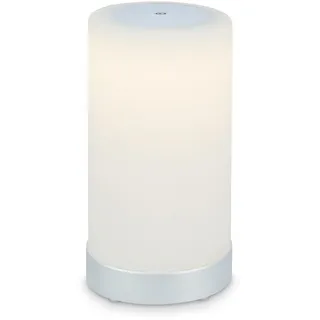 BRILONER - LED Tischlampe kabellos mit Touch, dimmbar in Stufen, Glasschirm, Nachttischlampe, Leselampe, LED Lampe, Campinglampe, Tischleuchte, Akkulampe, Outdoorlampe, 24,5x12,5 cm, Weiß