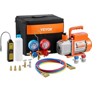 4,5 CFM einstufige Drehschieber-Vakuumpumpe und Manometer-Kit, kompatibel mit den Kältemitteln R134a, R22, R12, R502, R410a, R404 und R407C