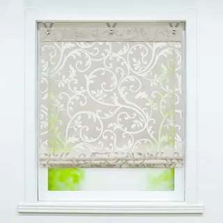 Joyswahl Voile Ösenrollo modern Raffrollo ohne Bohren Jesscia 45x130 Sand | Transparenter, Blumen Ausbrennerqualität, Mit Hakenaufhängung, 1 Stück, Fenster Gardine, mit Haken, Fensterrollo innen
