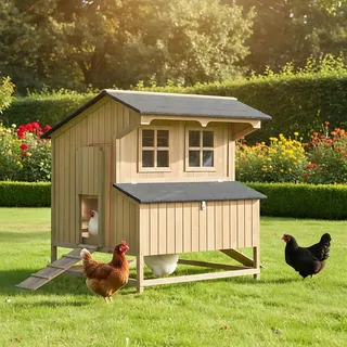 zooprinz Hühnerstall | XXL | 110x130x110cm (BxHxT) | Wetterfest | Massivholz | Nistkasten - Braun)