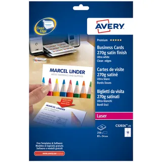 Avery Zweckform Visitenkarten C32026-25 satiniert weiß 270 g/qm