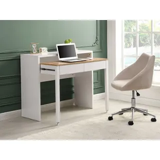 vente-unique Konsolenschreibtisch ausziehbar mit 2 Schubladen - Weiß & Holzfarben - LOAVIA