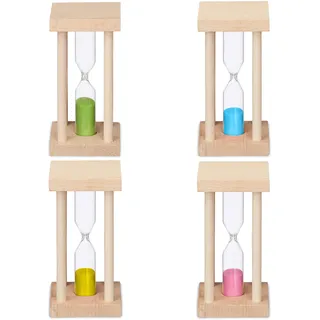 Relaxdays Sanduhren 4er Set, Kurzzeituhr, 4 Laufzeiten, HBT: 9x4,5x4,5 cm, Kinder Zahnputztimer, Eieruhr, eckig, bunt