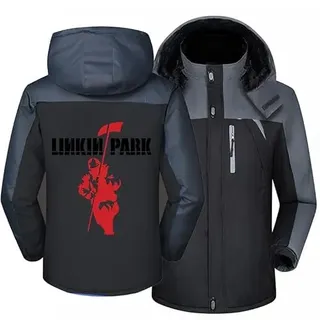 MYYLY Outdoor-Winterjacke für Herren für Linkin Park, warme Kapuzenjacke mit Reißverschluss, modisches Sweatshirt, bequemer Fleece-Pullover, langärmelig, Dicker Trainingsanzug,Black-XL