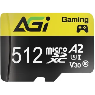 AGI TF138 Micro SD Karte 512GB Speicherkarte mit Adapter, MicroSDXC, UHS-I, A2, U3, V30, Lesegeschwindigkeit bis zu 98 MB/s für Drohne/DashCam/Kamera/Telefon/Switch/PC/Tablet