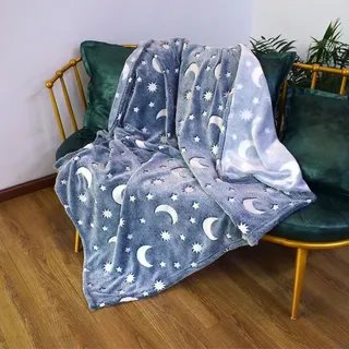 Glow in the Dark Decke Kinder leuchtende Decke Kuscheldecke mit leuchtenden Sternen für Kinder und Erwachsene 150x200cm Blau - Blau