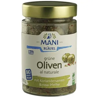 Mani Grüne Oliven al naturale mit Koriandersamen & rosa Pfeffer bio
