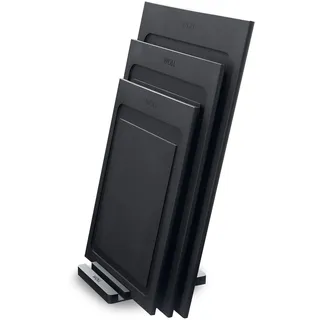 woll® Woll Cut & Serve Schneidebrett-Set mit Halter, 4-tlg, aus FSC-zertifiziertem Papierverbundstoff, BPA- und VOC-frei, Hitzebeständig bis 175°C, spülmaschinenfest, mattschwarz, Grau