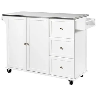 Costway Küchenwagen mit Arbeitsplatte aus Edelstahl, Kücheninsel mit 3 Schubladen & Ablage