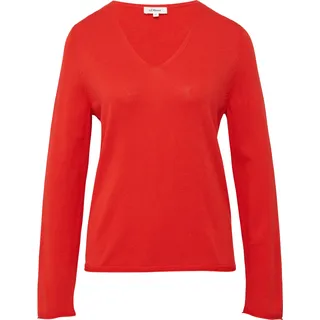 s.Oliver Feinstrickpullover mit V-Ausschnitt und Rollkante am Saum Rot 46