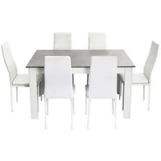 Mondeer Essgruppe Esszimmergruppe (Set, 7-tlg), mit 6 weiß Stühlen grau