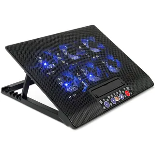 Laptop Kühlkissen 12-17 Zoll, Uten Notebook Kühlpad Kühler mit 6 leise Lüfter & Blau LED Leuchten, Anzeigesteuerung, 5 Höhenverstellbar, Cooling Pad 2 USB-Ports
