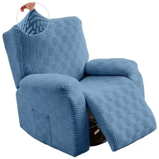 BTTO Sesselhusse Relaxsessel Sesselbezug 4 Teile,Relaxsesselhusse, Jacquard, Stretch, Elastische,Seitentasche blau