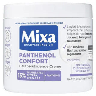 Mixa Panthenol hautberuhigende Creme, mit Panthenol, Pflegecreme für trockene, empfindliche und zu Neurodermitis neigende Haut, Wundheilcreme gegen Rötungen und Juckreiz, Panthenol Comfort, 400 ml