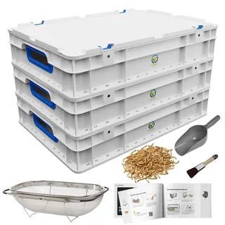 OFERA Mehlwurm Farm Zucht [Set] für Mehlwürmer Insekten als Hühnerfutter Vogelfutter Wildvögel ganzjährig Fischfutter Wurmkiste Komposter Mehlwürmer lebend Futter Hühner Zubehör Kompost Dünger Bio