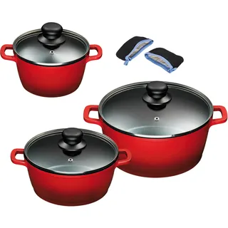 King Aluguss-Topf-Set 3-tlg. rot 3 x Kochtopf + 2 x Henkelpads