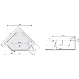 Koralle T200 Eckbadewanne 145 x 145 x 45 cm (K69670000)