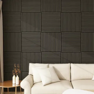 [neu.holz] Akustik-Wandpaneel 12er Set Vang 60x60 cm Eichenoptik, dunkelgrau