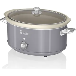 Swan SF17031GRNEU Retro Slow Cooker 6,5L, Antihaft-Keramisches PFOA- und PTFE-freies, Vintage Grau, 320W