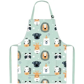 Pipoobear Schürze Kinder mit Taschen für 3-6 Jahre Junge Mädche, Verstellbar Kinderschürze Baumwolle Kinderschürzen für Küche Kochen Backen Malerei Grillen Garten Party Geschenk (Blau) - S