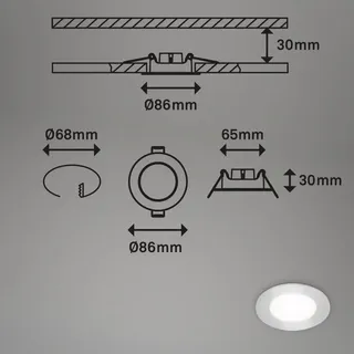 Briloner Di-Ka LED Einbauleuchte Slank 3er Set chrom-matt Ø 8,5 cm 3W, neutralweiß