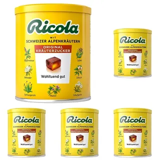 Ricola Schweizer Kräuterzucker-Bonbons, 250g Dose Original Schweizer Kräuter-Bonbons mit 13 Alpenkräutern & wohltuendem Menthol, 1 x 250g Dose (Packung mit 5)