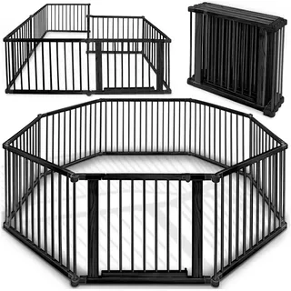 KIDUKU Kiduku® 7,2 Meter Laufgitter Schwarz Xxl Klappbar Inkl. Tür, Bestehend Aus 8 Elementen, Individuell Formbar Laufstall Absperrgitter