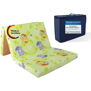 KiNDERWELT Reisebett Baby Reisematratze 120x60 cm, grün, Klappmatratze Faltmatratze, Schaumstoff Matratze Kinder aus hochwertigem Kaltschaum, Made in Germany
